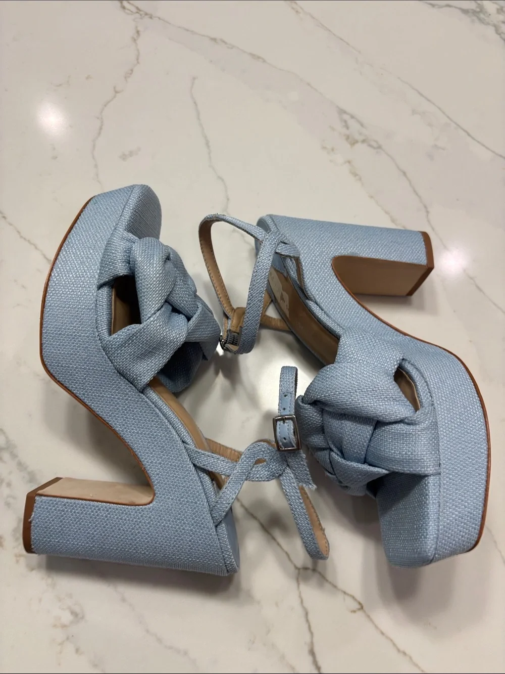 ANTONIO MELANI Light Blue Knotted Platform Block Heel Sandals